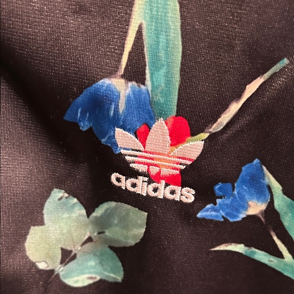Adidas Floral Black Crop Track Jacket XL - Picture 5 of 6